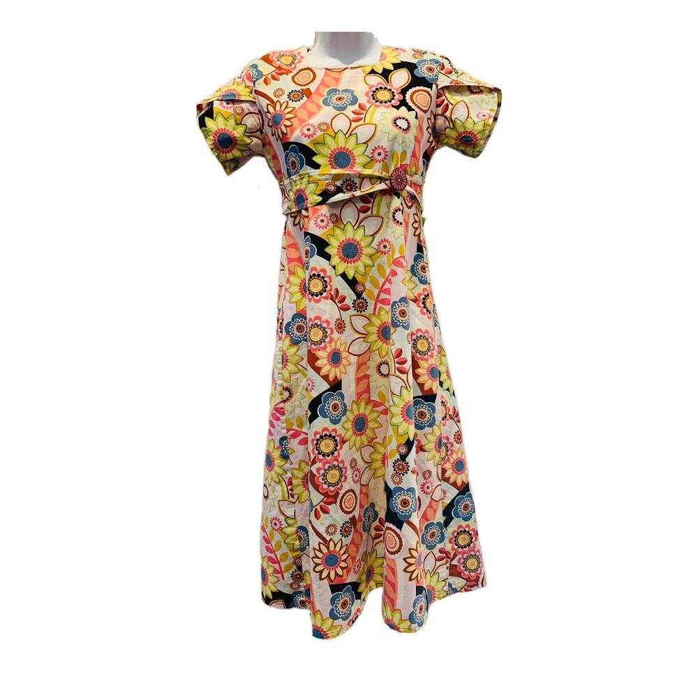 Womens Long Modest Dress Size Small Youth 14 Multi Colored Short Sleeve Handmade